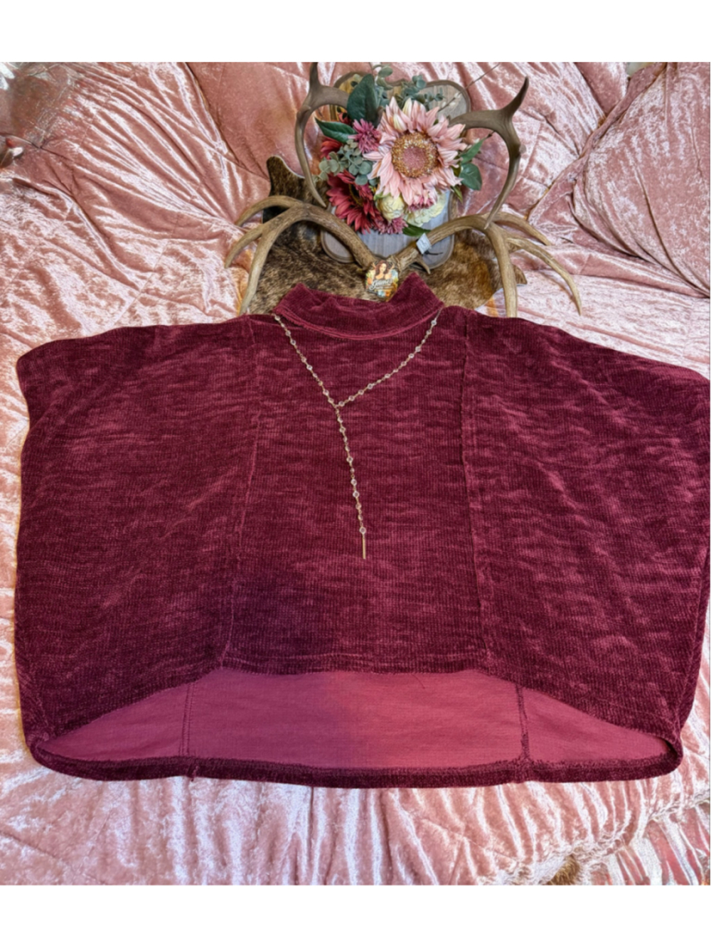 UMGEE Burgundy velvet oversized high low top size Medium